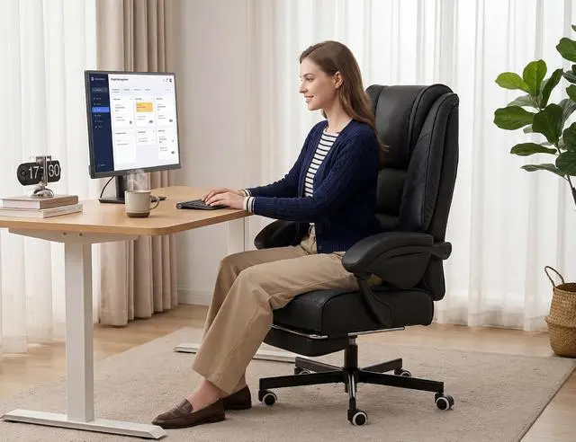 Alt view image 3 of 7 - Ergonomic Office Chair with Footrest, High Back Adjustable Gaming Chair with Lumbar Support, Breathable Fabric Swivel Computer Chair with Padded Armrests for Home Office