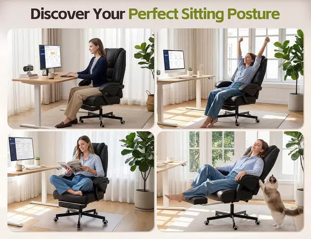 Alt view image 7 of 7 - Ergonomic Office Chair with Footrest, High Back Adjustable Gaming Chair with Lumbar Support, Breathable Fabric Swivel Computer Chair with Padded Armrests for Home Office