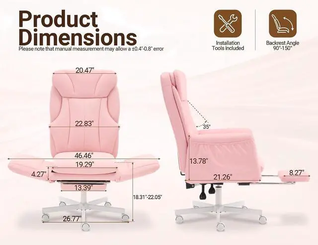 Alt view image 2 of 7 - Criss Cross Office Chair with Footrest, 90°-150° Reclining Desk Chair, Cat Paw Leather Computer Chair with Adjustable Headrest, 10°-35° Lumbar Support, 5-Position Armrests