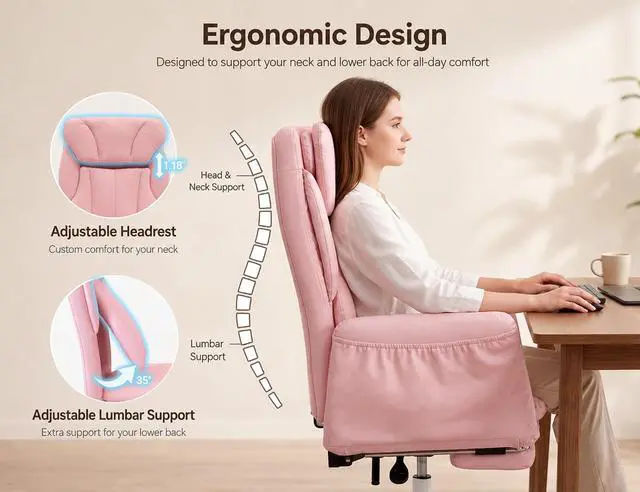 Alt view image 3 of 7 - Criss Cross Office Chair with Footrest, 90°-150° Reclining Desk Chair, Cat Paw Leather Computer Chair with Adjustable Headrest, 10°-35° Lumbar Support, 5-Position Armrests