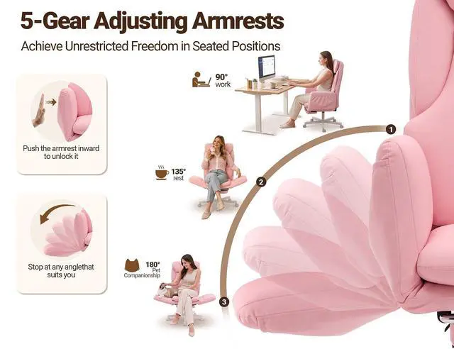 Alt view image 4 of 7 - Criss Cross Office Chair with Footrest, 90°-150° Reclining Desk Chair, Cat Paw Leather Computer Chair with Adjustable Headrest, 10°-35° Lumbar Support, 5-Position Armrests