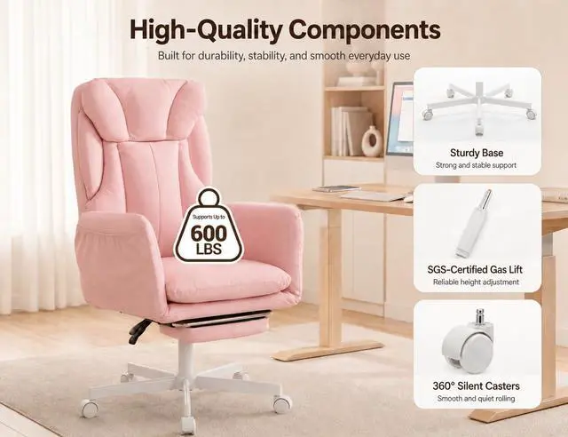 Alt view image 7 of 7 - Criss Cross Office Chair with Footrest, 90°-150° Reclining Desk Chair, Cat Paw Leather Computer Chair with Adjustable Headrest, 10°-35° Lumbar Support, 5-Position Armrests
