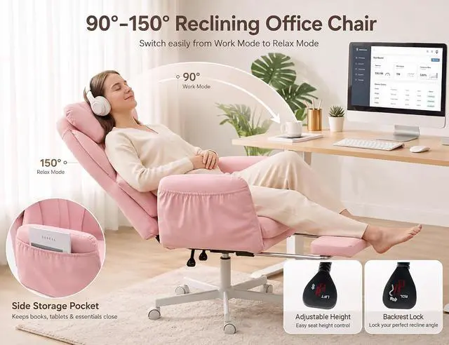 Alt view image 5 of 7 - Criss Cross Office Chair with Footrest, 90°-150° Reclining Desk Chair, Cat Paw Leather Computer Chair with Adjustable Headrest, 10°-35° Lumbar Support, 5-Position Armrests