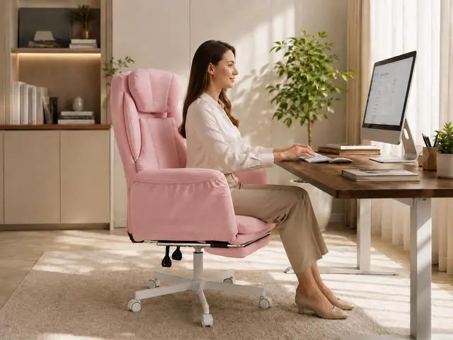 Alt view image 6 of 7 - Criss Cross Office Chair with Footrest, 90°-150° Reclining Desk Chair, Cat Paw Leather Computer Chair with Adjustable Headrest, 10°-35° Lumbar Support, 5-Position Armrests