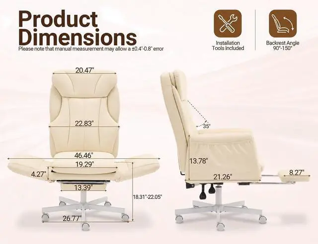 Alt view image 2 of 7 - Criss Cross Office Chair with Footrest, 90°-150° Reclining Desk Chair, Cat Paw Leather Computer Chair with Adjustable Headrest, 10°-35° Lumbar Support, 5-Position Armrests