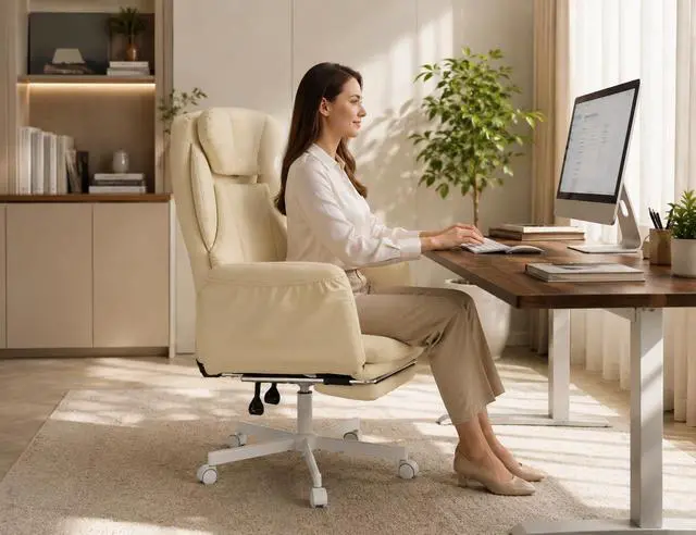 Alt view image 6 of 7 - Criss Cross Office Chair with Footrest, 90°-150° Reclining Desk Chair, Cat Paw Leather Computer Chair with Adjustable Headrest, 10°-35° Lumbar Support, 5-Position Armrests