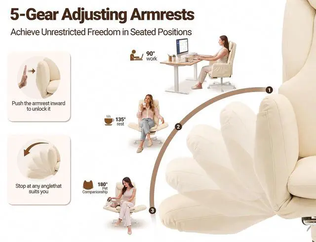 Alt view image 5 of 7 - Criss Cross Office Chair with Footrest, 90°-150° Reclining Desk Chair, Cat Paw Leather Computer Chair with Adjustable Headrest, 10°-35° Lumbar Support, 5-Position Armrests