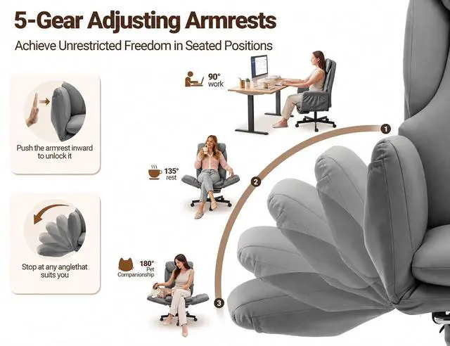 Alt view image 3 of 7 - Criss Cross Office Chair with Footrest, 90°-150° Reclining Desk Chair, Cat Paw Leather Computer Chair with Adjustable Headrest, 10°-35° Lumbar Support, 5-Position Armrests