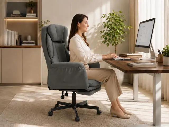 Alt view image 5 of 7 - Criss Cross Office Chair with Footrest, 90°-150° Reclining Desk Chair, Cat Paw Leather Computer Chair with Adjustable Headrest, 10°-35° Lumbar Support, 5-Position Armrests