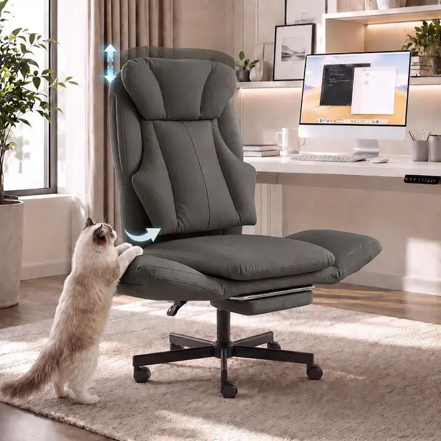 Main image of Criss Cross Office Chair with Footrest, 90°-150° Reclining Desk Chair, Cat Paw Leather Computer Chair with Adjustable Headrest, 10°-35° Lumbar Support, 5-Position Armrests