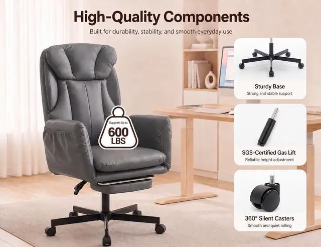 Alt view image 6 of 7 - Criss Cross Office Chair with Footrest, 90°-150° Reclining Desk Chair, Cat Paw Leather Computer Chair with Adjustable Headrest, 10°-35° Lumbar Support, 5-Position Armrests