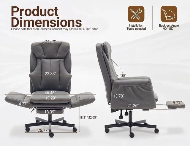 Alt view image 7 of 7 - Criss Cross Office Chair with Footrest, 90°-150° Reclining Desk Chair, Cat Paw Leather Computer Chair with Adjustable Headrest, 10°-35° Lumbar Support, 5-Position Armrests