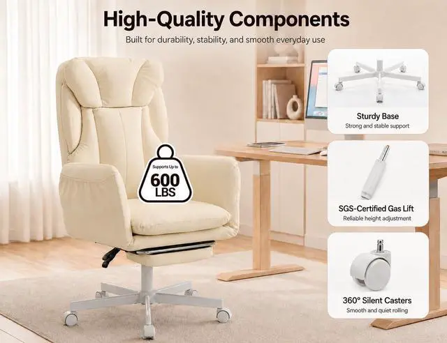 Alt view image 7 of 7 - Criss Cross Office Chair with Footrest, 90°-150° Reclining Desk Chair, Cat Paw Leather Computer Chair with Adjustable Headrest, 10°-35° Lumbar Support, 5-Position Armrests