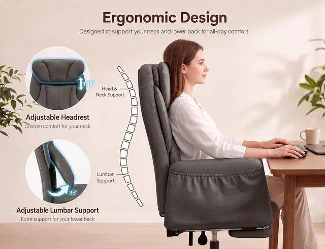 Alt view image 2 of 7 - Criss Cross Office Chair with Footrest, 90°-150° Reclining Desk Chair, Cat Paw Leather Computer Chair with Adjustable Headrest, 10°-35° Lumbar Support, 5-Position Armrests