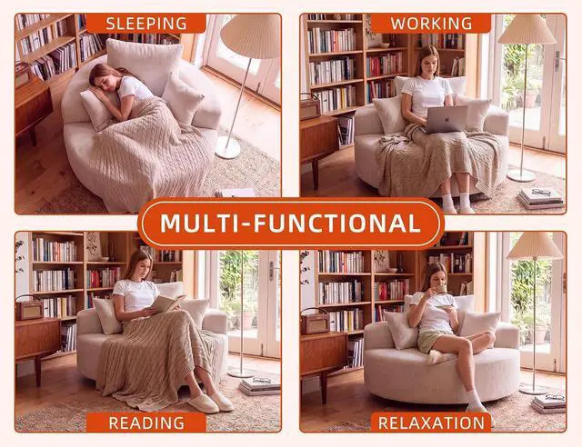 Alt view image 3 of 7 - 55" Oversized Round Swivel Chair, 360° Rotating Chenille Cotton Blend Chair, High-Density Foam Cushion, Comfy Modern Accent Chair for Living Room, Bedroom, Reading Nook, Apartment & Office