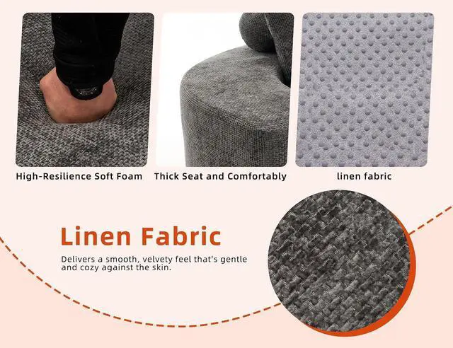 Alt view image 4 of 7 - 55" Oversized Round Swivel Chair, 360° Rotating Chenille Cotton Blend Chair, High-Density Foam Cushion, Comfy Modern Accent Chair for Living Room, Bedroom, Reading Nook, Apartment & Office,Gray
