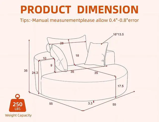 Alt view image 2 of 7 - 55" Oversized Round Swivel Chair, 360° Rotating Chenille Cotton Blend Chair, High-Density Foam Cushion, Comfy Modern Accent Chair for Living Room, Bedroom, Reading Nook, Apartment & Office,Green