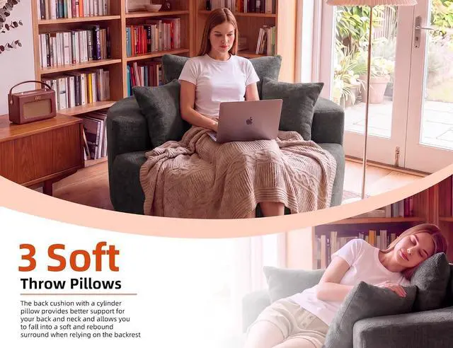 Alt view image 7 of 7 - 55" Oversized Round Swivel Chair, 360° Rotating Chenille Cotton Blend Chair, High-Density Foam Cushion, Comfy Modern Accent Chair for Living Room, Bedroom, Reading Nook, Apartment & Office,Gray