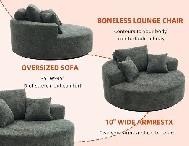 Alt view image 6 of 7 - 55" Oversized Round Swivel Chair, 360° Rotating Chenille Cotton Blend Chair, High-Density Foam Cushion, Comfy Modern Accent Chair for Living Room, Bedroom, Reading Nook, Apartment & Office,Green