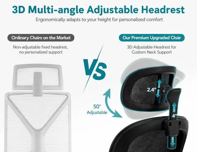 Alt view image 4 of 7 - Ergonomic Office Chair with Adjustable Headrest & Lumbar Support, High Back Mesh Desk Chair, 400 LBS Capacity Swivel Computer Chair with Flip-Up Arms, Home Office Gaming Chair (Black)