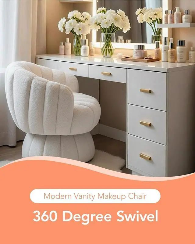Alt view image 3 of 7 - Vanity 360-Degree Swivel Accent Chair - Mid Century Modern Plush Round Makeup Chair, Relaxing Comfy Lounge Sofa Arm Chair, Idear for Living Room, Bedroom (Navy Velvet Fabric)