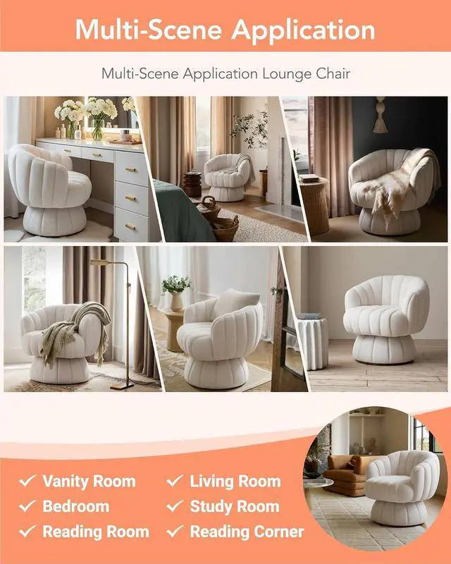 Alt view image 7 of 7 - Vanity 360-Degree Swivel Accent Chair - Mid Century Modern Plush Round Makeup Chair, Relaxing Comfy Lounge Sofa Arm Chair, Idear for Living Room, Bedroom (Navy Velvet Fabric)