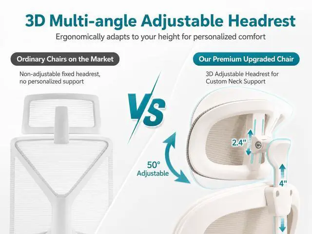 Alt view image 4 of 7 - Ergonomic Office Chair with Adjustable Headrest & Lumbar Support, High Back Mesh Desk Chair, 330 LBS Capacity Swivel Computer Chair with Flip-Up Arms, Home Office Gaming Chair(Grey)