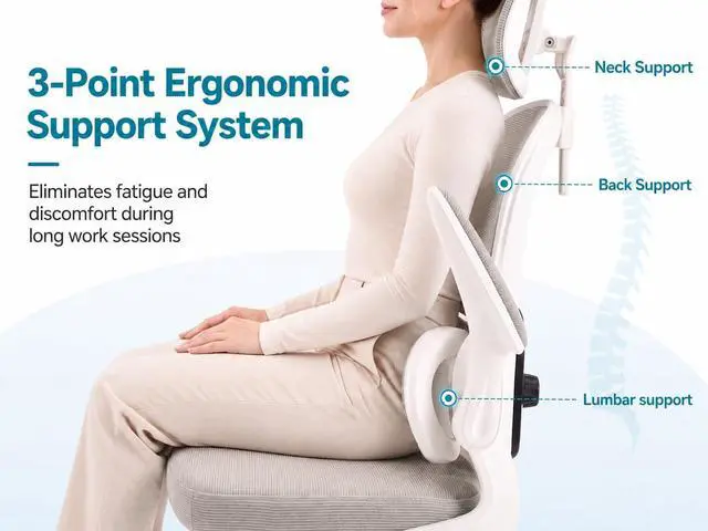 Alt view image 6 of 7 - Ergonomic Office Chair with Adjustable Headrest & Lumbar Support, High Back Mesh Desk Chair, 330 LBS Capacity Swivel Computer Chair with Flip-Up Arms, Home Office Gaming Chair(Grey)