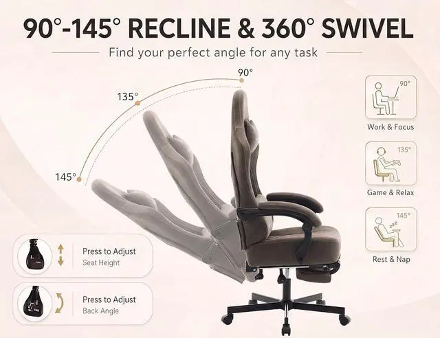 Alt view image 4 of 7 - Office Desk Computer Gaming Chair for Adults, Ergonomic High Back Gamer Chair with Massage and Pocket Spring Cushion, Swivel Comfy Video Game Chairs with Footrest and Lumbar Support (Pro Grey)