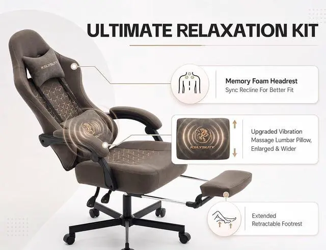 Alt view image 6 of 7 - Office Desk Computer Gaming Chair for Adults, Ergonomic High Back Gamer Chair with Massage and Pocket Spring Cushion, Swivel Comfy Video Game Chairs with Footrest and Lumbar Support (Pro Grey)