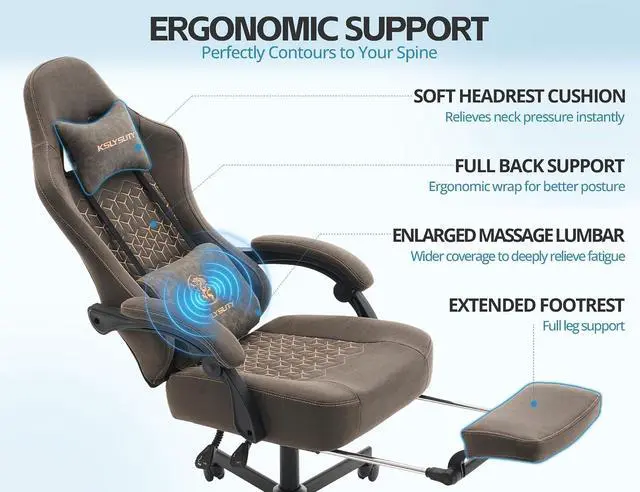 Alt view image 5 of 7 - Office Chair for Home Office, Ergonomic Wide Seat Desk Chair with Pocket Spring Cushion, Breathable Leather Gaming Chair with Adjustable Headrest and Retractable FootrestGrey Leather