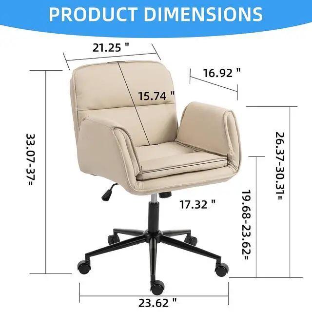 Alt view image 2 of 7 - Criss Cross Chair with 5-Gear Adjustable Armrests & Wheels, Ergonomic Thickened Backrest Swivel Desk Chair for Home Office, Vanity, Bedroom and Living Room, Beige Pu