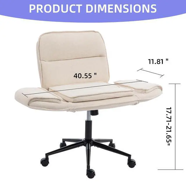 Alt view image 3 of 7 - Criss Cross Chair with 5-Gear Adjustable Armrests & Wheels, Ergonomic Thickened Backrest Swivel Desk Chair for Home Office, Vanity, Bedroom and Living Room, Beige Cloth