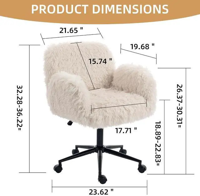 Alt view image 2 of 7 - Criss Cross Chair with 5-Gear Adjustable Armrests & Wheels, Ergonomic Thickened Backrest Swivel Desk Chair for Home Office, Vanity, Bedroom and Living Room, Beige Lamb Wool