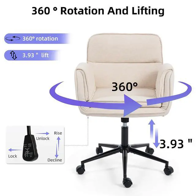 Alt view image 7 of 7 - Criss Cross Chair with 5-Gear Adjustable Armrests & Wheels, Ergonomic Thickened Backrest Swivel Desk Chair for Home Office, Vanity, Bedroom and Living Room, Beige Cloth