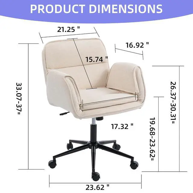 Alt view image 2 of 7 - Criss Cross Chair with 5-Gear Adjustable Armrests & Wheels, Ergonomic Thickened Backrest Swivel Desk Chair for Home Office, Vanity, Bedroom and Living Room, Beige Cloth