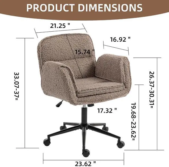 Alt view image 2 of 7 - Criss Cross Chair with 5-Gear Adjustable Armrests & Wheels, Ergonomic Thickened Backrest Swivel Desk Chair for Home Office, Vanity, Bedroom and Living Room, Brown Teddy Fleece
