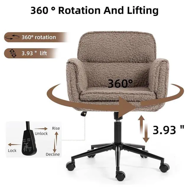 Alt view image 7 of 7 - Criss Cross Chair with 5-Gear Adjustable Armrests & Wheels, Ergonomic Thickened Backrest Swivel Desk Chair for Home Office, Vanity, Bedroom and Living Room, Brown Teddy Fleece