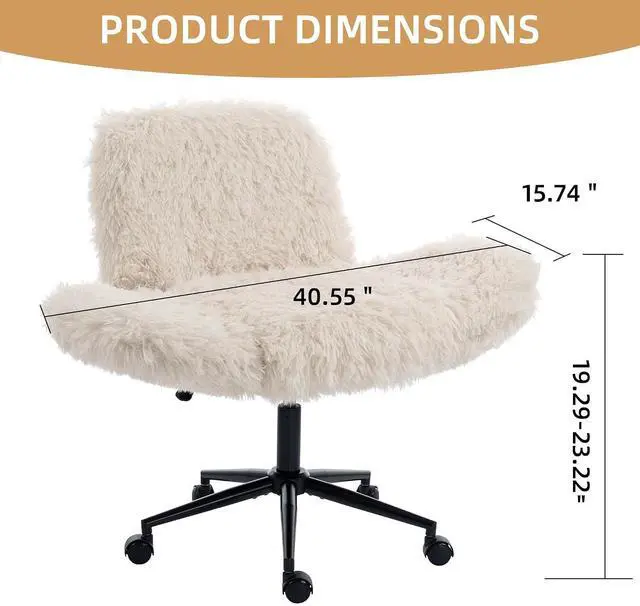 Alt view image 3 of 7 - Criss Cross Chair with 5-Gear Adjustable Armrests & Wheels, Ergonomic Thickened Backrest Swivel Desk Chair for Home Office, Vanity, Bedroom and Living Room, Beige Lamb Wool