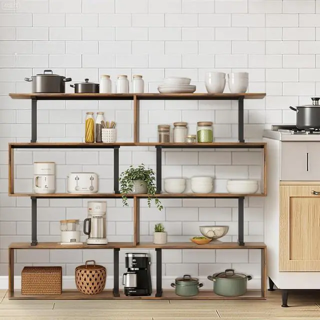 Alt view image 4 of 7 - 5-Tier Brown Geometric Bookshelf, S Shaped Bookcase,Wood Decorative Storage Shelving,Modern Freestanding Display Shelves for Office,Bedroom,Living Room, 31.5" W x 58.3" H
