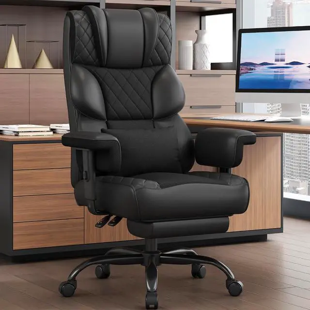 Main image of Big and Tall Office Chair, Desk Chair with Soft Adjustable Armrests, Ergonomic High Back Gaming Chair with Lumbar Support, Executive Computer Chairs with Footrest (PU Leather, Black)