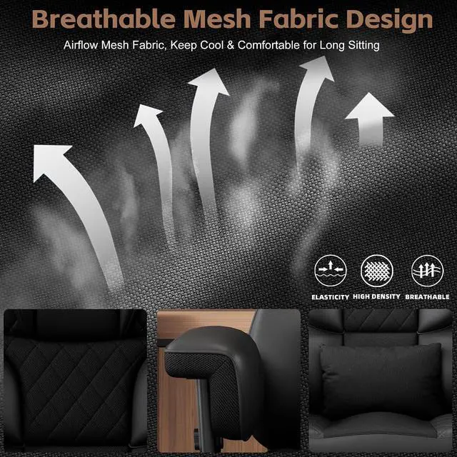 Alt view image 6 of 7 - Big and Tall Office Chair, Desk Chair with Soft Adjustable Armrests, Ergonomic High Back Gaming Chair with Lumbar Support, Executive Computer Chairs with Footrest (PU Leather, Black)