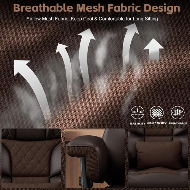 Alt view image 6 of 7 - Big and Tall Office Chair, Desk Chair with Soft Adjustable Armrests, Ergonomic High Back Gaming Chair with Lumbar Support, Executive Computer Chairs with Footrest (PU Leather, Brown)
