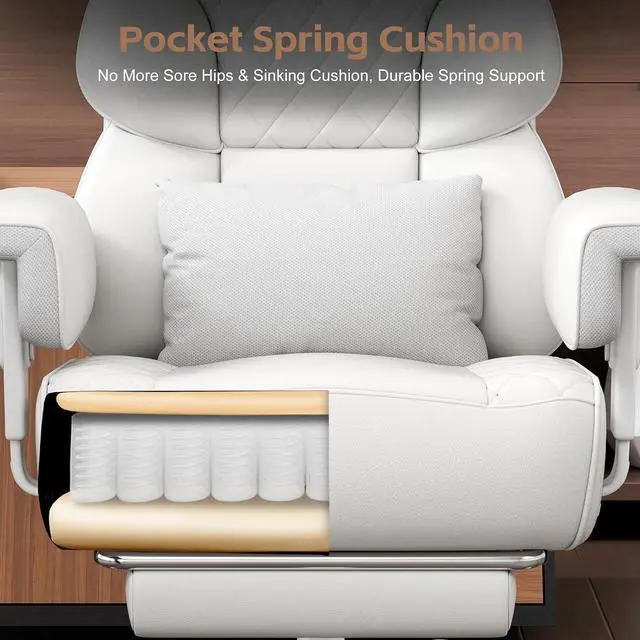 Alt view image 6 of 7 - Big and Tall Office Chair, Desk Chair with Soft Adjustable Armrests, Ergonomic High Back Gaming Chair with Lumbar Support, Executive Computer Chairs with Footrest (PU Leather,White)