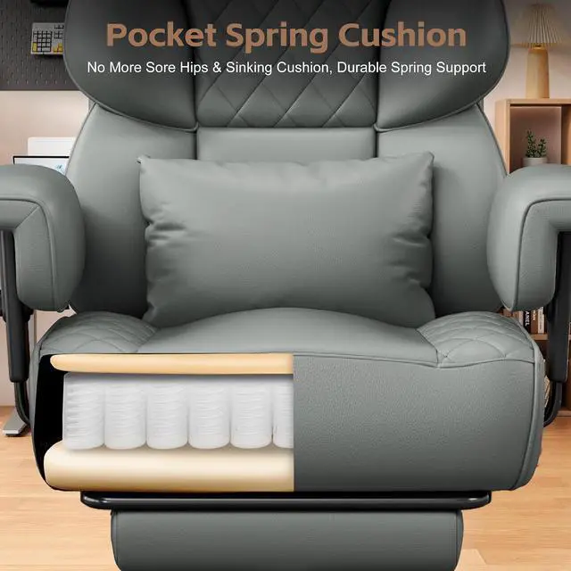 Alt view image 6 of 7 - Big and Tall Office Chair, Desk Chair with Soft Adjustable Armrests, Ergonomic High Back Gaming Chair with Lumbar Support, Executive Computer Chairs with Footrest (PU Leather, Gray)