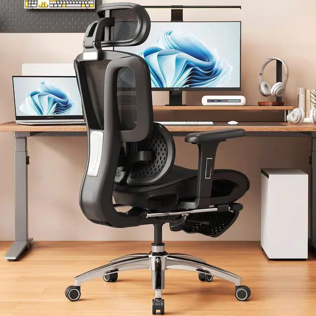 Main image of Ergonomic Office Chair with Footrest, Desk Chairs with Adjustable 3D Headrest and Armrests, Computer Gaming Chair with Dynamic Lumbar Support & Adjustable Depth Breathable Mesh Seat (Black)