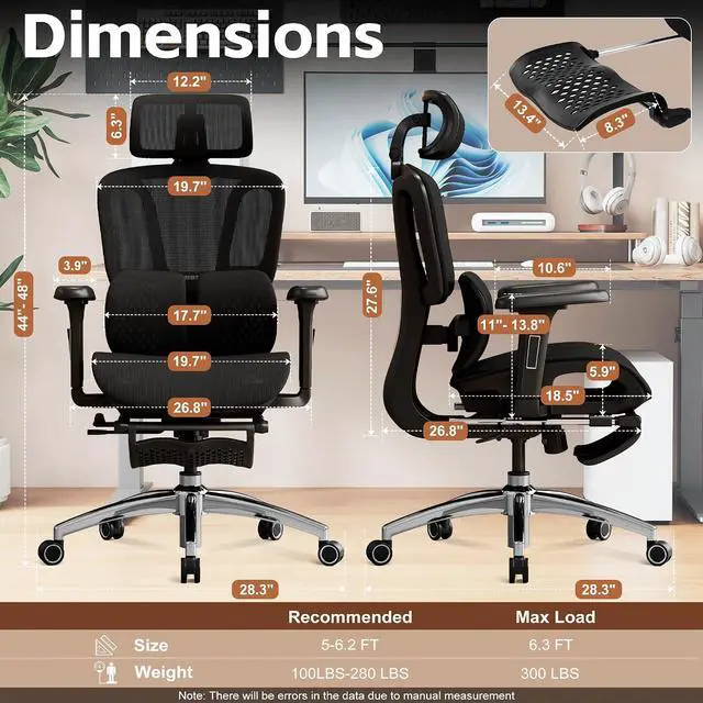 Alt view image 2 of 7 - Ergonomic Office Chair with Footrest, Desk Chairs with Adjustable 3D Headrest and Armrests, Computer Gaming Chair with Dynamic Lumbar Support & Adjustable Depth Breathable Mesh Seat (Black)