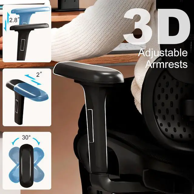 Alt view image 6 of 7 - Ergonomic Office Chair with Footrest, Desk Chairs with Adjustable 3D Headrest and Armrests, Computer Gaming Chair with Dynamic Lumbar Support & Adjustable Depth Breathable Mesh Seat (Black)