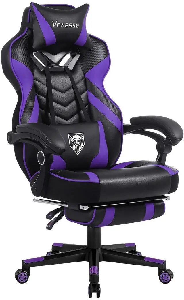 Main image of Gaming Chair, Big and Tall Gaming Chair with Footrest and Massage, Gaming Chairs for Adults with Lumbar Support, Ergonomic High Back Computer Chair with Pocket Spring Cushion (Purple/Black)