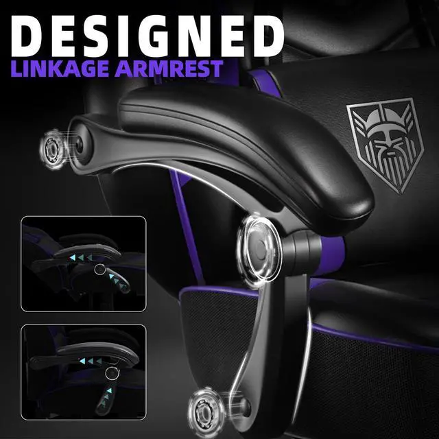 Alt view image 7 of 7 - Gaming Chair, Big and Tall Gaming Chair with Footrest and Massage, Gaming Chairs for Adults with Lumbar Support, Ergonomic High Back Computer Chair with Pocket Spring Cushion (Purple/Black)